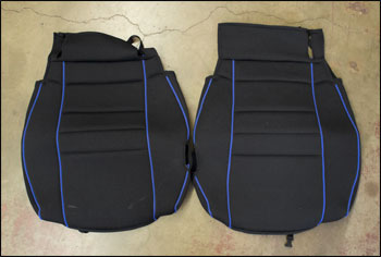 Clearance!: Sport Seat Cover Bottoms, Black w/ Blue Piping, 03-08 350Z (Cloth-Electric)