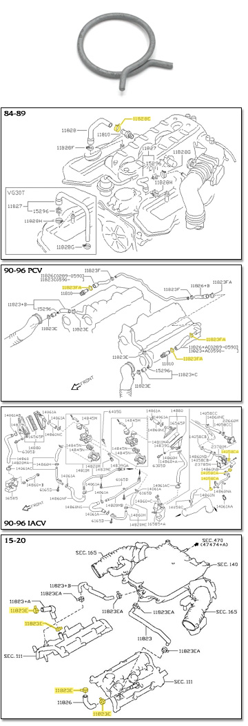 Factory Hose Clamp, Breather & PCV Tubes, 84-96 300ZX, 15-20 370Z