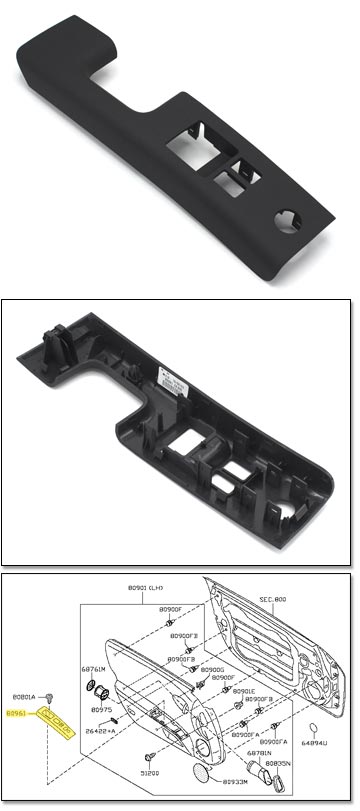 Factory Window Switch Trim Plate, Black, Left, 06-09 350Z