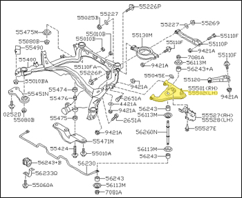 Factory Rear Lower Control Arm, Left, 90-96 300ZX (Z32) Non-Turbo