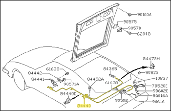 Factory Tailgate & Fuel Door Opener Cable, 84-89 300ZX (Z31) 2+2