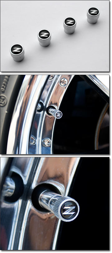 thumbnail image 2 of IPick Image Black On Black Aluminum Tire Valve Stem Caps For Nissan 370Z – Z Logo 2 of 6